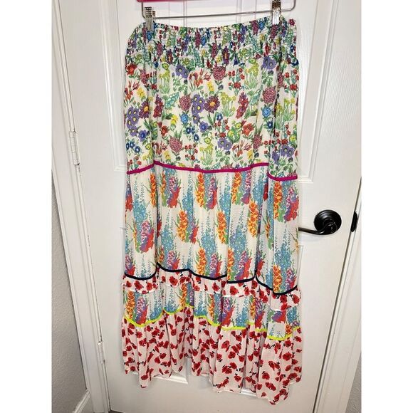 Anthropologie Lorraine Faaria Mixed Media Tiered Maxi Skirt XL *FLAWED* Cottage - Picture 2 of 10